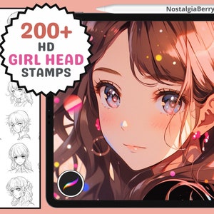 Procreate Stamps: Anime Girl Expressions, 200+ Anime Girl Head Stamps for Procreate