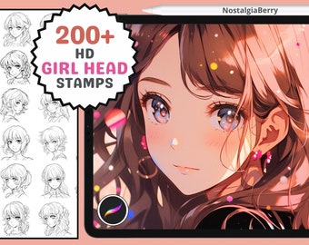 Procreate Stamps: Anime Girl Expressions, 200+ Anime Girl Head Stamps for Procreate