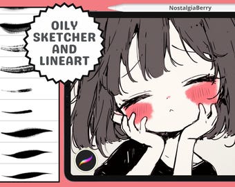 Procreate Brushes: Sketchy Oily Lineart Collection, 40 Brushes for Anime, Manga, and Expressive Inking
