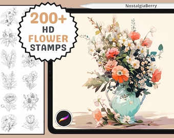 Procreate Stamps: Floral Fantasy Collection, 200+ Mixed Flower Stamps for Procreate, Perfect for Bouquets