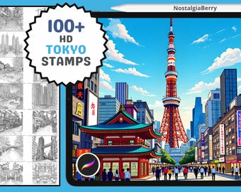Procreate Stamps: Tokyo Sketchies, 100 Real Tokyo Place Lineart Stamps for Comics, Stickers, Backgrounds, and Apparel