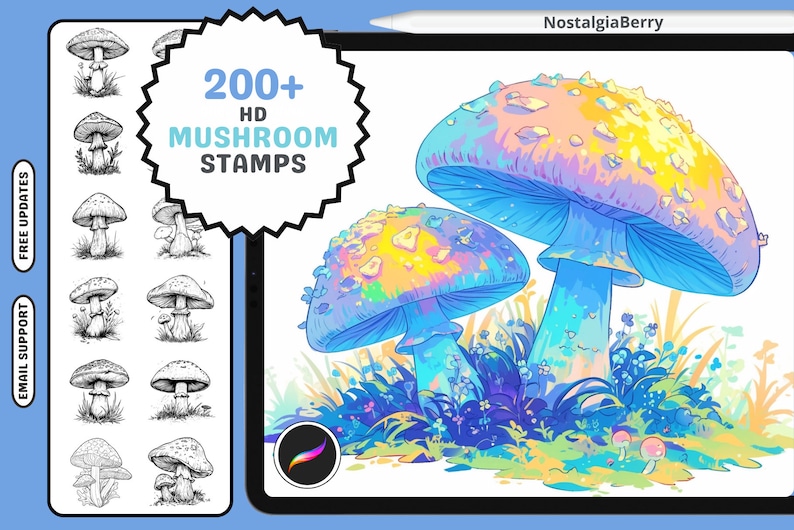 Procreate Stamps: Mushroom Stamp Pack, Over 200 Whimsical Designs - Etsy