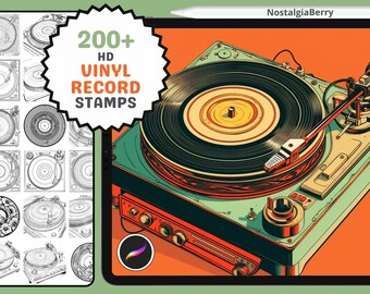 Procreate Stamps: Vinyl Vibes Vault, 200+ Record Lineart Stamps for Music Art, Design, Coloring, and Retro Projects