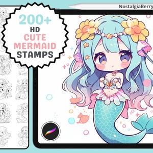 Procreate Stamps & Brushes: Kawaii Mermaid Magic, 200+ Cute Chibi Anime Mermaid Stamps and Brushes