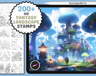 Procreate Stamps: Fantasy Landscape Collection, 200+ High-Resolution Stamps for Magical, Crisp, and Diverse Scenery