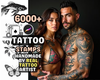 Procreate Tattoo Stamp Bundle: 6000+ Inked Inspirations, Religion, Fantasy, Mythology, Nature, and 3D Body objects + Lineart Stiple Brushes