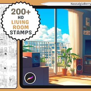 Procreate Stamps: Living Room Luxury, 200+ Lineart Stamps for Interior Design, Art, Coloring, and Decor Projects