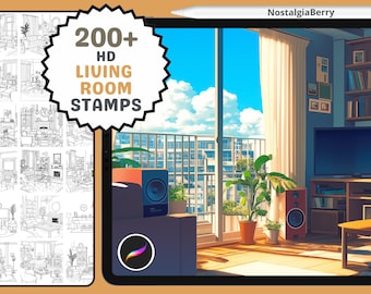 Procreate Stamps: Living Room Luxury, 200+ Lineart Stamps for Interior Design, Art, Coloring, and Decor Projects