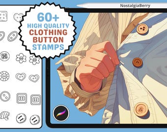 Procreate Stamps: 60+ knappstämplar för kläder, linjära stämplar för anime, manga och realistiska illustrationer