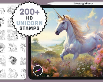 Procreate Stamps & Brushes: Unicorn Magic, 200+ Lineart Stamps and Brushes for Unicorns, Fantasy Creatures, and Magical Designs