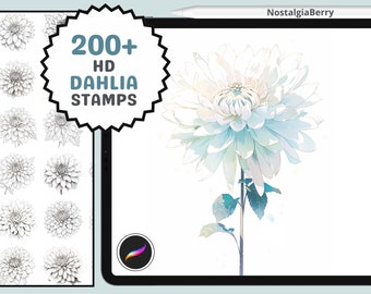 Procreate Stamps: Dahlia Flower Stamp Pack, Over 200 Gorgeous Floral Designs