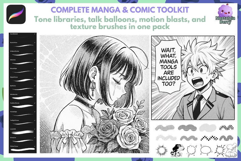 Procreate Brushes: Ultimate Anime and Manga Collection, 3500+ Brushes for Nature, Anatomy, Hair, Chibi, Textures, and Effects image 6