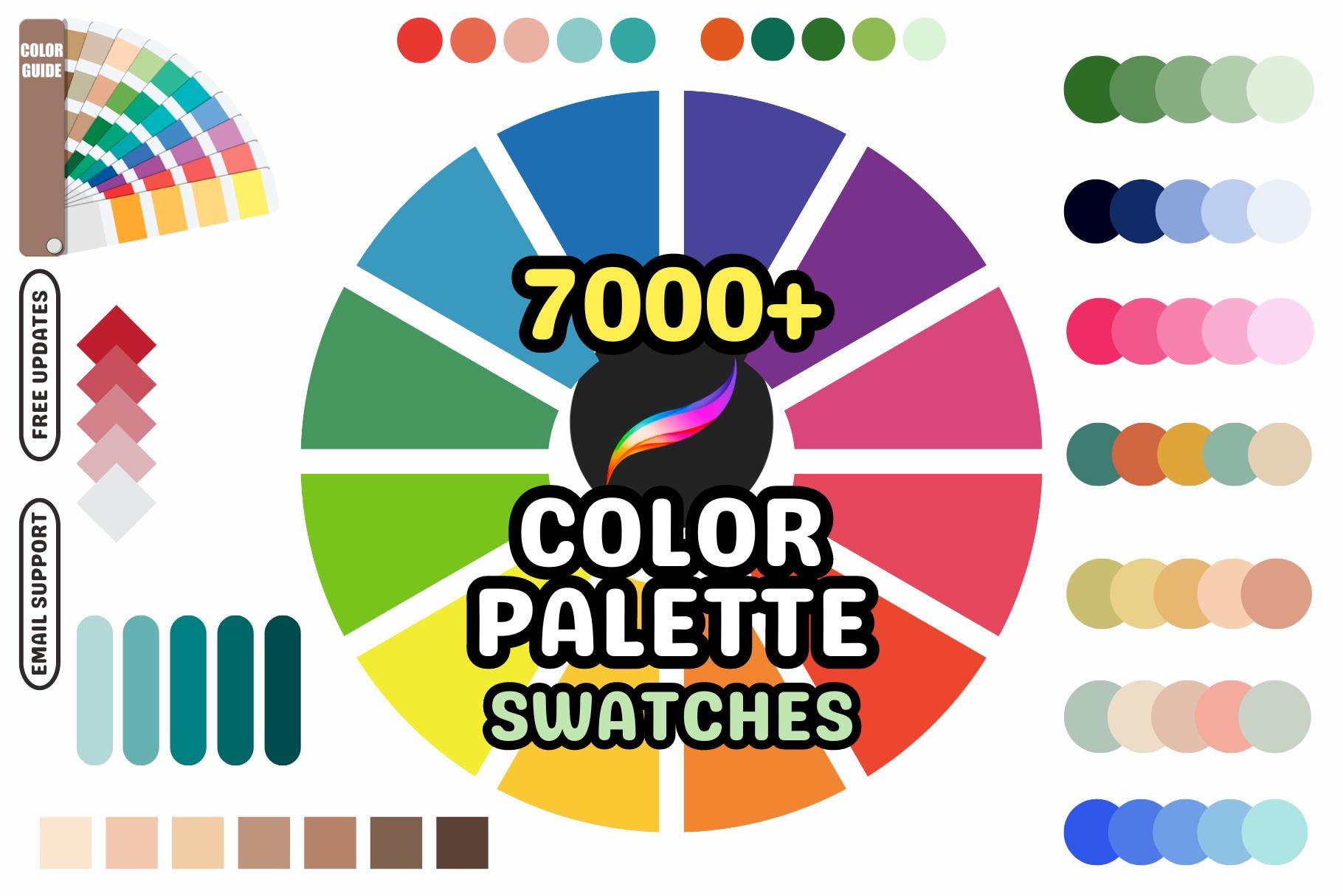 Muestras de Procreate: paquete de más de 250 paletas con 7000+ colores para anime, manga, moodboards, arte realista y tradicional