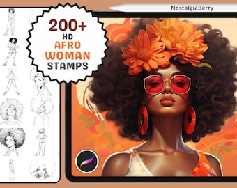Procreate Brushes: Afro Woman Wonders, 200+ Lineart Stamps and Brushes for Digital Art, Portraits, and Tattoos
