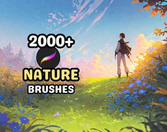 Procreate Nature Brush Bundle: Nature's Masterpiece Collection, 2000+ Brushes for Ghibli, Galaxy, Grass, Clouds, Flowers, Trees, Rocks
