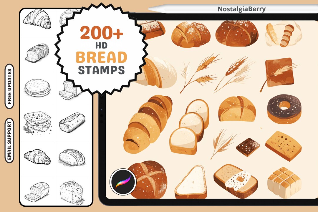 Procreate Stamps: Bread Bonanza, 200+ Stamps of Bagels, Baguettes ...