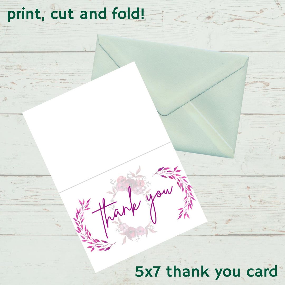 Magenta Flowers - Printable Thank You Card Digital Download, 5x7 Inches ...