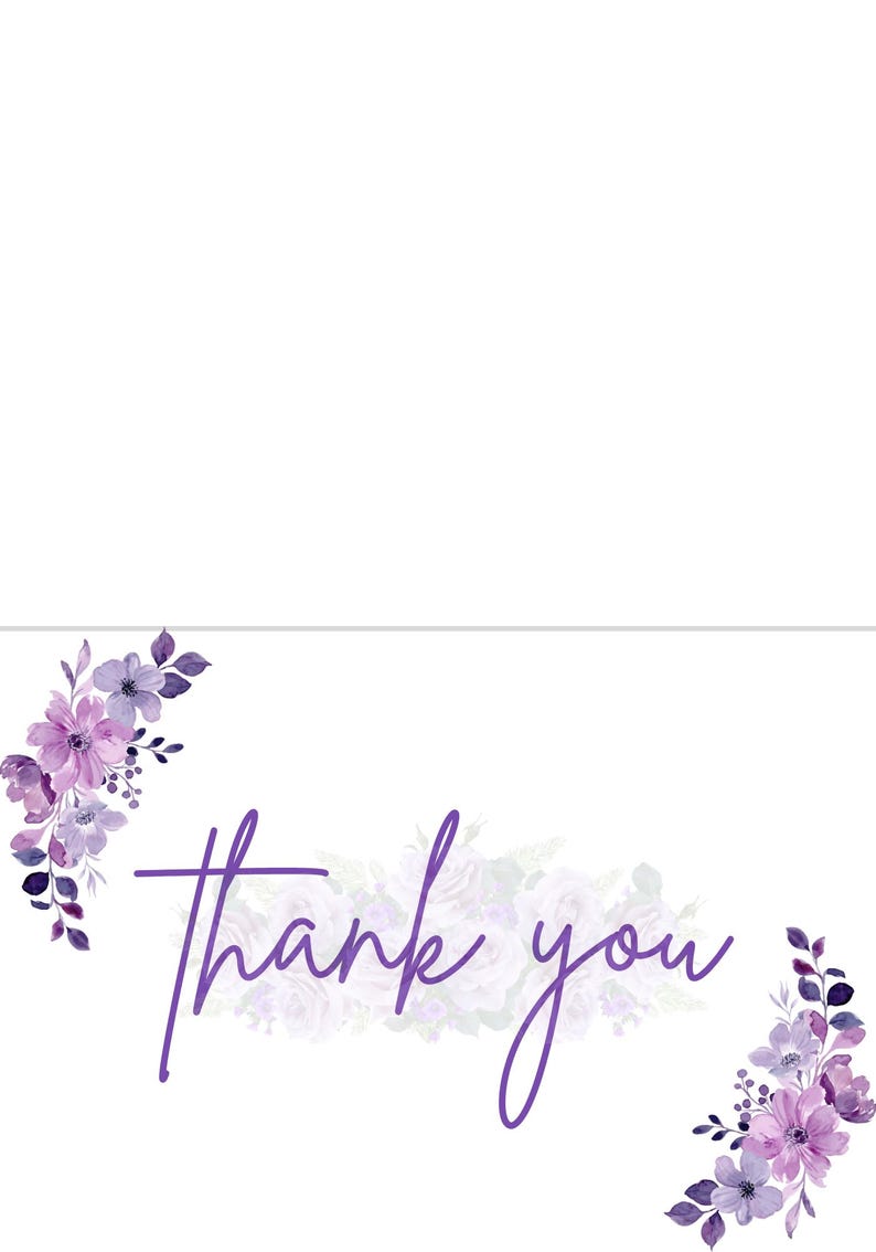 Purple Flowers - Printable Thank You Card Digital Download, 5x7 Inches ...