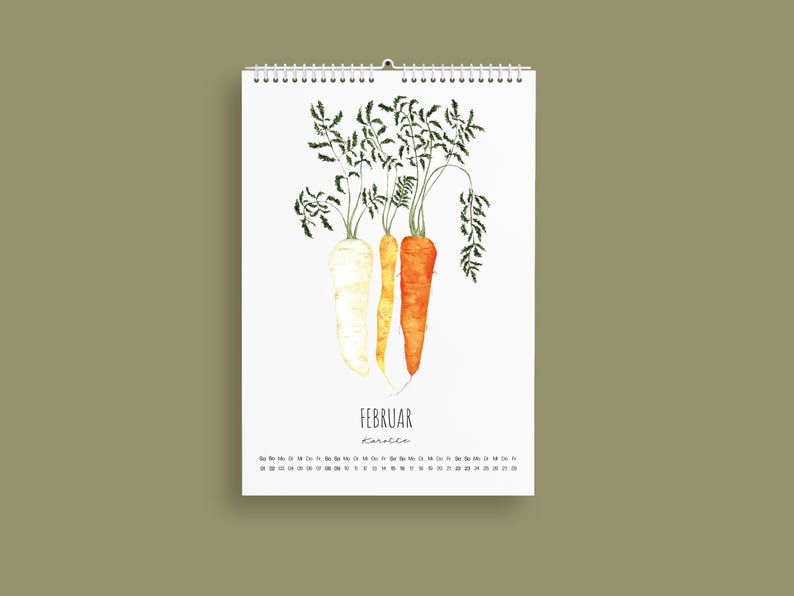 Wandkalender 2025, Heimische Pflanzen, Aquarell Kalender, Botanik 
