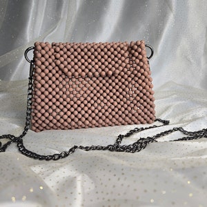 Matte Beige Handmade Beaded Bag