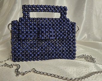 Navy Blue Handmade Beaded Bag
