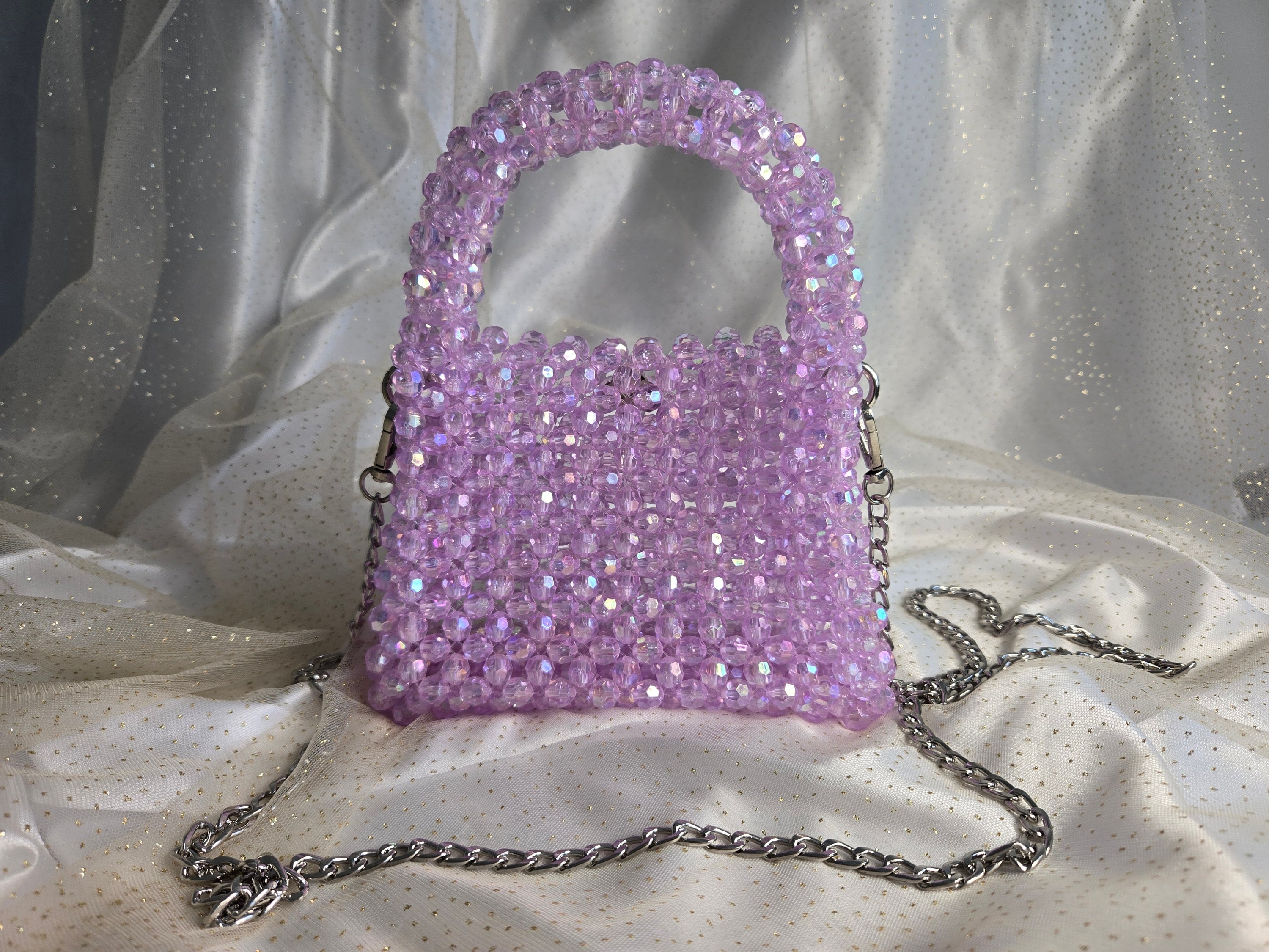 Handmade Purple Beaded Bag: Elegant Acrylic Party Purse - Etsy Elegant Purple Beaded Women\'s Bag main image 1