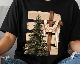Christmas Cross Shirt, Christian Faith Tee, Holy Christmas Apparel, Religious Holiday Gift, Church Christmas Shirt