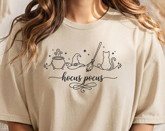 Halloween Witch Shirt, Cute Minimal Line Art Tee, Witchy Spooky Season Shirt, Fall Graphic Tee, Halloween Gift