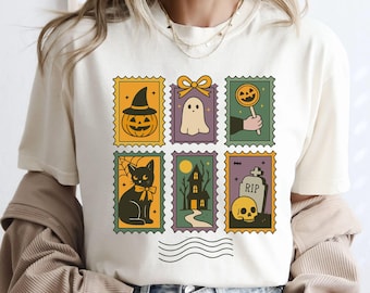 Comfort Color Halloween Cute Ghost Pumpkin Cat Shirt, Women's Halloween Shirt, Pumpkin Season Tee, Cute Ghost Shirt, Fall Spooky Cat Shirt