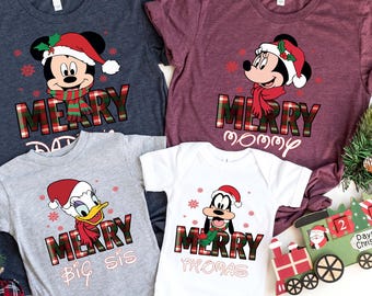 Personalized Disney Merry Christmas Matching Group T-shirt Custom Disney Characters Christmas Shirt, Mickey And Friends Tee