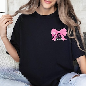 Custom Name Gift for Nurses, Pink Bow & Stethoscope Pocket Design Shirt, Coquette Nurse T-shirt, Healthcare Workers Shirt, Nurse Bow Shirt