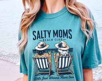 Comfort Color Salty Moms Beach Club Shirt, The Beach Club Shirt, Aesthetic Beach Shirt, Summer Vibes Tee, Mom Birthday Gift,Girls Trip Shirt