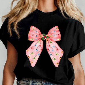 Christmas Lights Coquette Bow Shirt, Retro Holiday Shirt, Womens Christmas Shirt,  Cute Merry Christmas Shirt, Bright Christmas Shirt