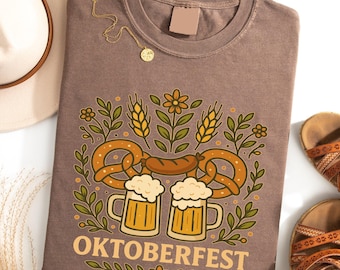 Comfort Color Floral Oktoberfest German Beer Festival T-shirt, Group Drinking Shirt, Oktoberfest Vibes Shirt