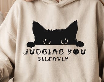 Judging You Silently Cat Hoodie, Sarcastic Cat Lover Tee, Funny Cat Mom Shirt, Animal Lover Gift, Cat Lover Mama Tee ,Cat alphabet tee