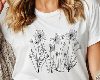 Dandelion Tee, Dandelion Shirt For Women, Windflower Tee, Inspirational Shirt, Blossoms Shirt, Minimalist Shirt, Flower In Natural T-Shirt