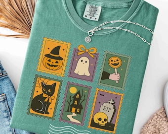 Comfort Color Halloween Cute Ghost Pumpkin Cat Shirt, Women's Halloween Shirt, Pumpkin Season Tee, Cute Ghost Shirt, Fall Spooky Cat Shirt