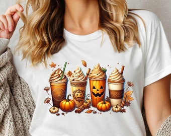 Fall Coffee Pumpkin Shirt, Halloween Coffee Shirt, Pumpkin Shirt, Retro Halloween Shirt, Fall Coffee Shirt for Women, Coffee Lover Shirt