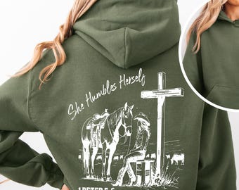 Cowgirl Retro Western Hoodie, She Humbles Herself Peter 5:6 Bible Verse Hoodie, Christian Country Hoodie, Western Christian Sweatshirt