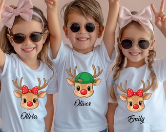 Christmas kid toddler personalized boy girl custom name reindeer shirt, Kid Christmas shirt, Christmas shirt for kids, Toddler Christmas