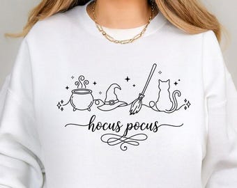 Cute Halloween Witch Sweatshirt, Minimalist Single Line Art Sweater, Spooky Season Graphic Sweater, Witchy Fall Gift