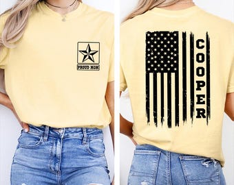 Proud Service Mom Dad Comfort Color Shirt, Family Matching Tee, Custom Name Sister Shirt, Patriotic Family Gift, Military Family