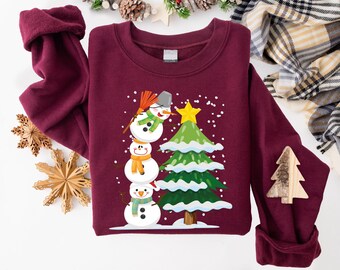 Snowman Sweatshirt, Holiday Vibes Tee, Funny Christmas Snowman Sweater, Watercolor Winter Crewneck, Let it Snow  shirt
