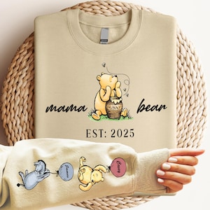 Personalized Mum Sweatshirt with names 2025, Mama Bear Sweatshirt, Mama Est with Name On The Sleeve, Mothers Day Sweatshirt, Mama Bear Top