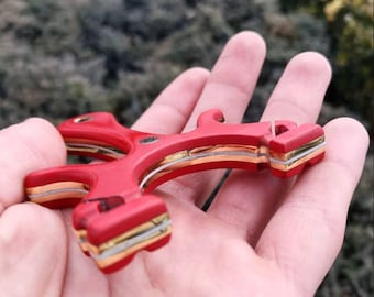 Custom Hydra Micarta 5-layer Red micarta with Brass & white Core Mosiac pins