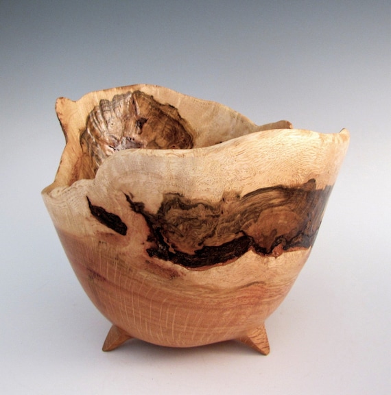 Burl bowl oak turned rustic bowl
