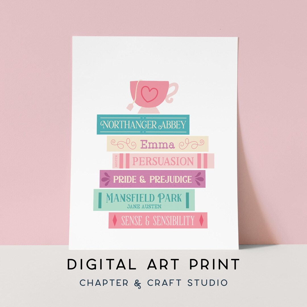 Jane Austen Digital Art Print, Bookish Prints, Gifts for Readers, Book ...