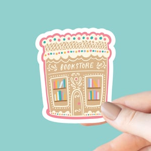 Gingerbread Bookshop, Bookish Sticker, Kindle Decal, Gifts for Book Lovers, Laptop Decal, Waterproof, Book Club Gifts, Christmas Sticker