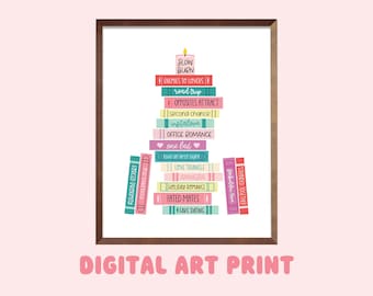 Lámina digital con motivos románticos, láminas literarias, regalos para amantes de los libros, regalos para lectores, regalo para lectores de libros, libros románticos, arte imprimible, decoración de pared.