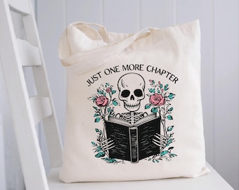Just One More Chapter Tote Bag, Bookish Canvas Bag, Gifts for Readers, Book Lover Gift